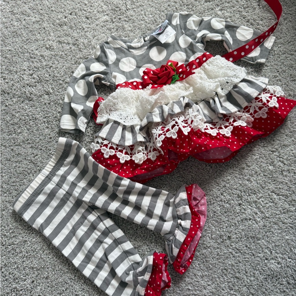 Gray and Red Polka Dot Kids Matching Set